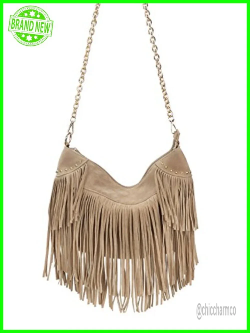 Faux Suede Leather Hobo Bag with Tassels & Chain Strap